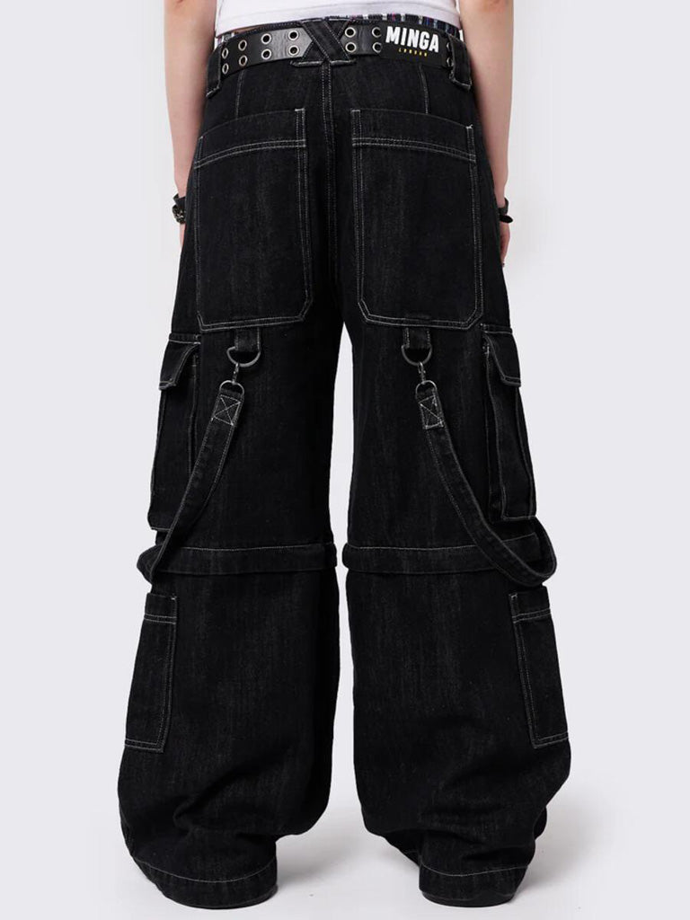 Unisex Trek Wide Leg Cargo Jeans - Black