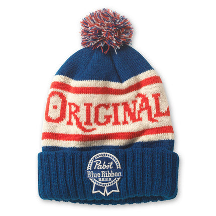 PABST Pillow Line Knit Pom Pom Beanie - Royal/Ivory/Red