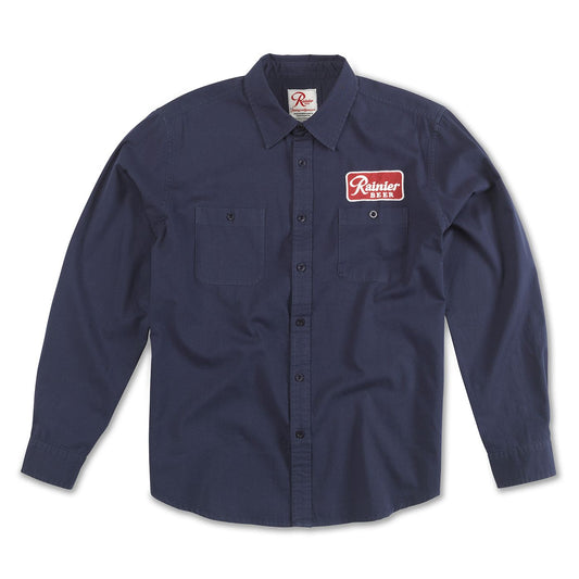 Men's Rainier Beer Daily Grind Embroidered Button Up - Navy