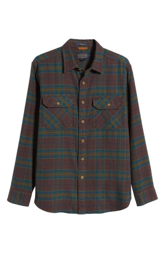 Men's Burnside Flannel Shirt - Teal/Olive/Gold