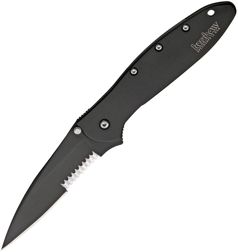 KERSHAW LEEK FRAMELOCK A/O SECOND BLACK BLADE BLACK HANDLE SERRATED