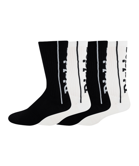 Logo Print Socks, Size 6-12, 4-Pack - Black/White Logo Print