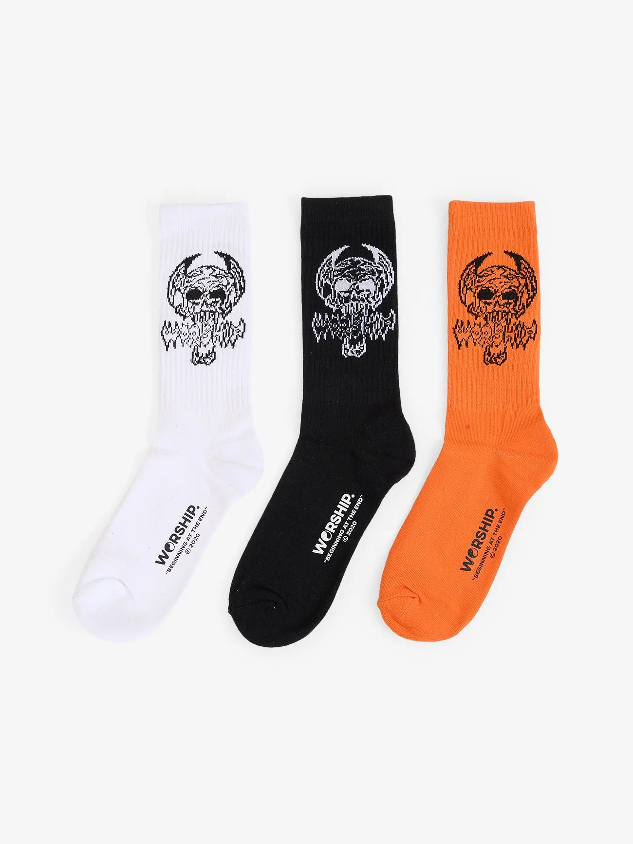 Death Eater Socks  3 Pack - White - Black- Orange