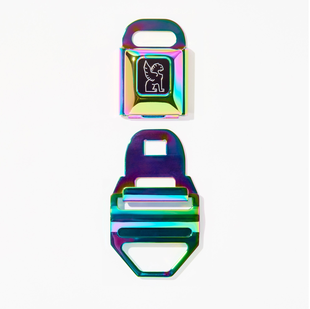 Chrome Seatbelt Buckle Lg (2") - Rainbow