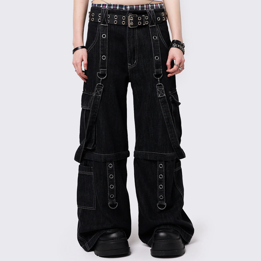 Unisex Trek Wide Leg Cargo Jeans - Black