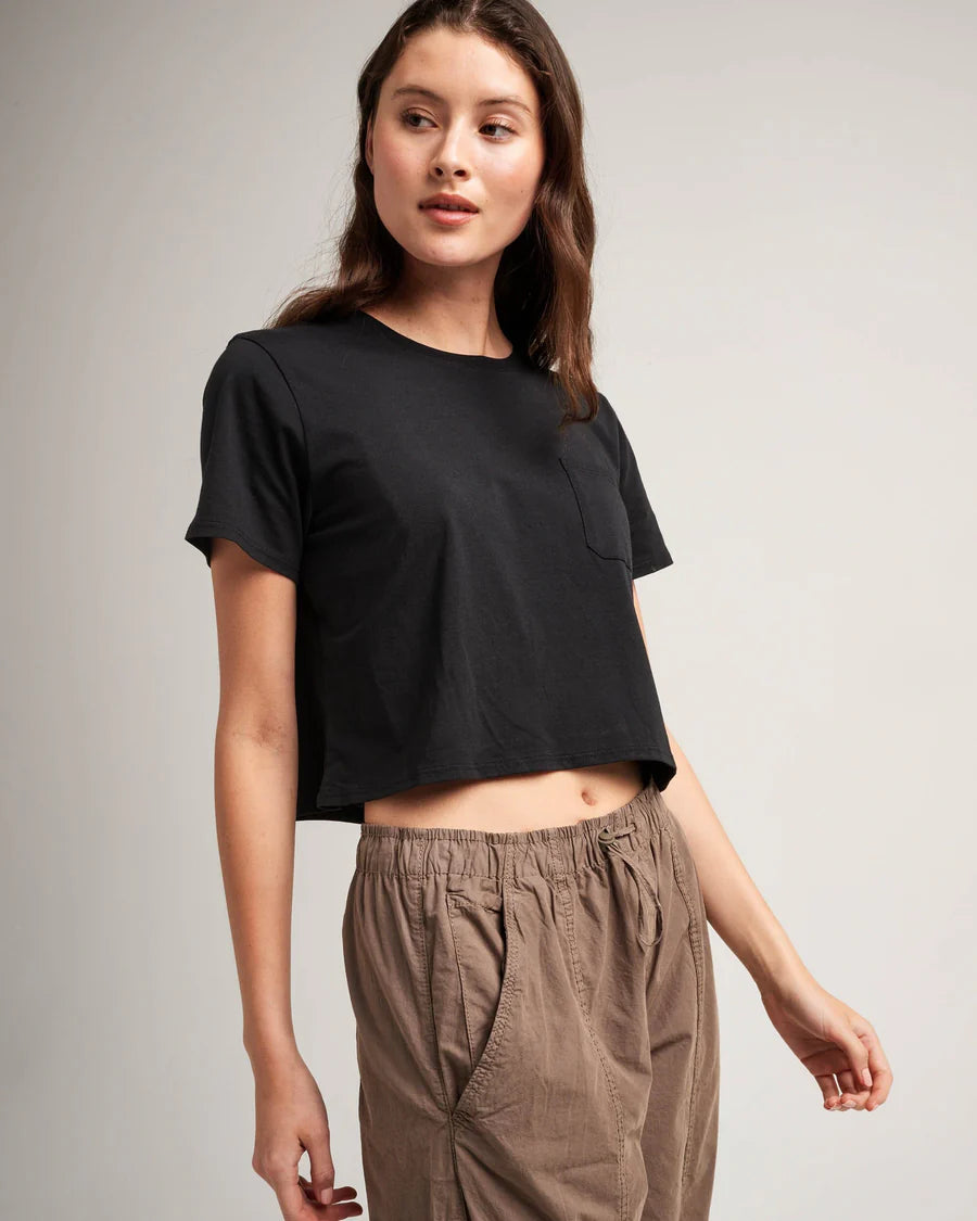 Women's Pima Pocket Boxy Crop Tee - Black