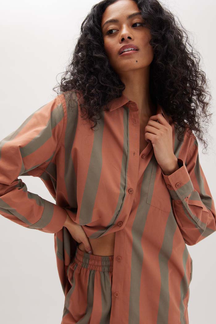 Women's Venice Button Up Shirt - Russet Sage Stripe