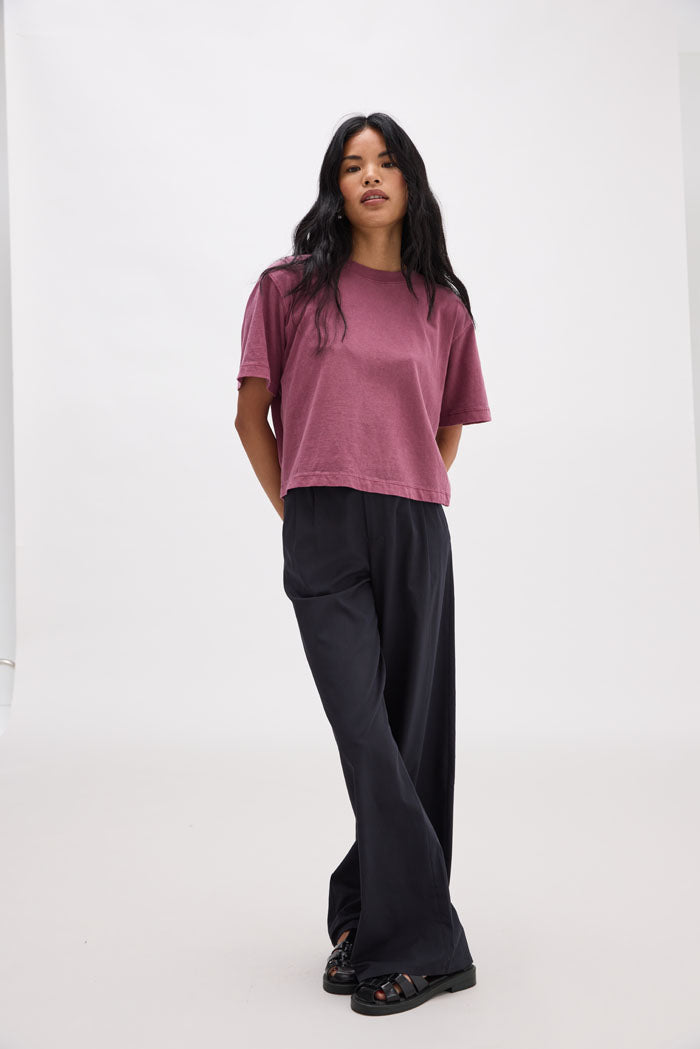 Women's Relaxed Crop Tee - Burgundy