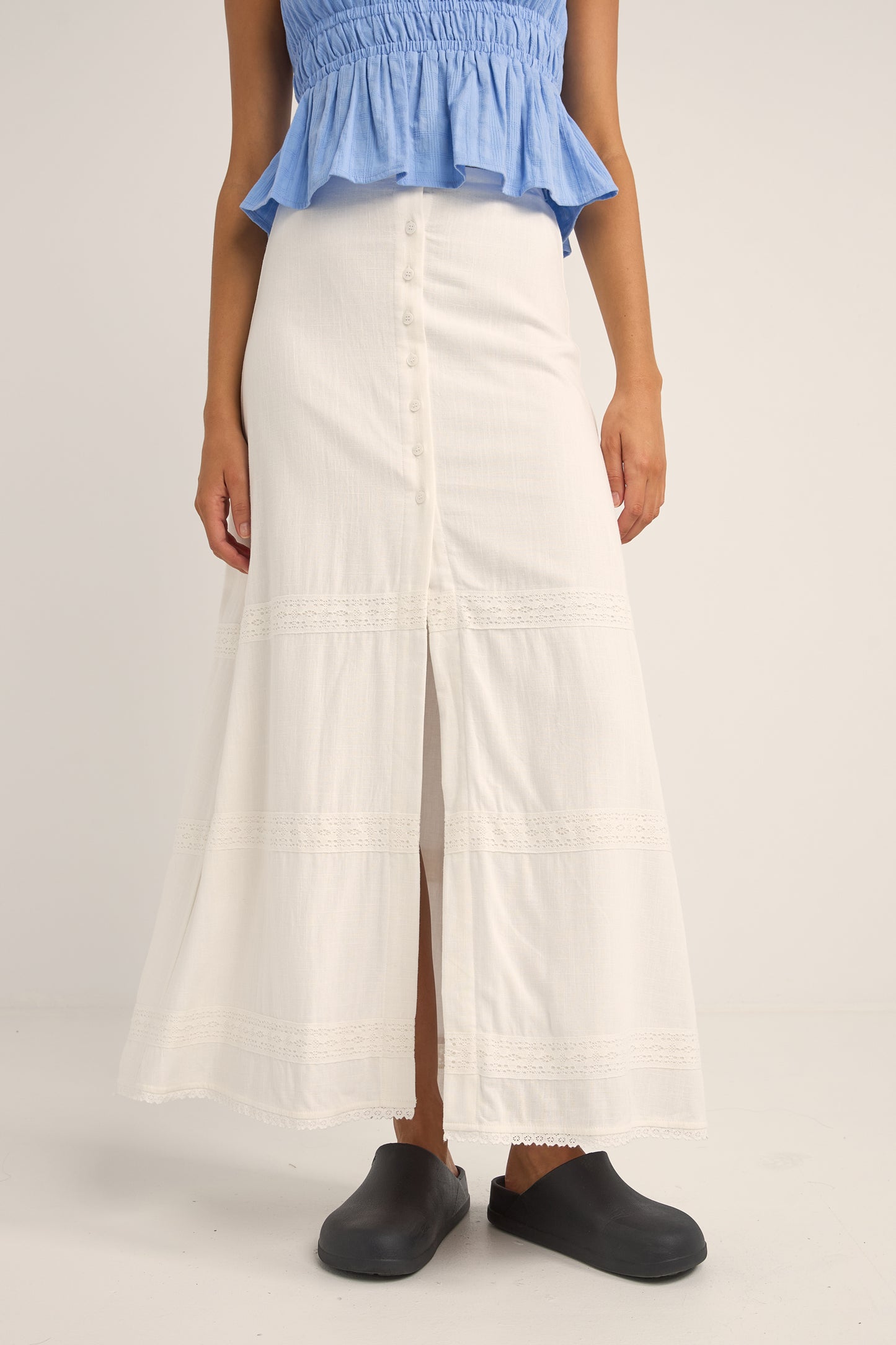 Women's Pearl Button Front Maxi Skirt