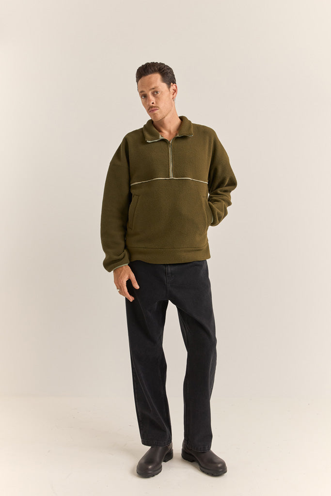 Men's Contrast Quarter Zip Pullover - Olive