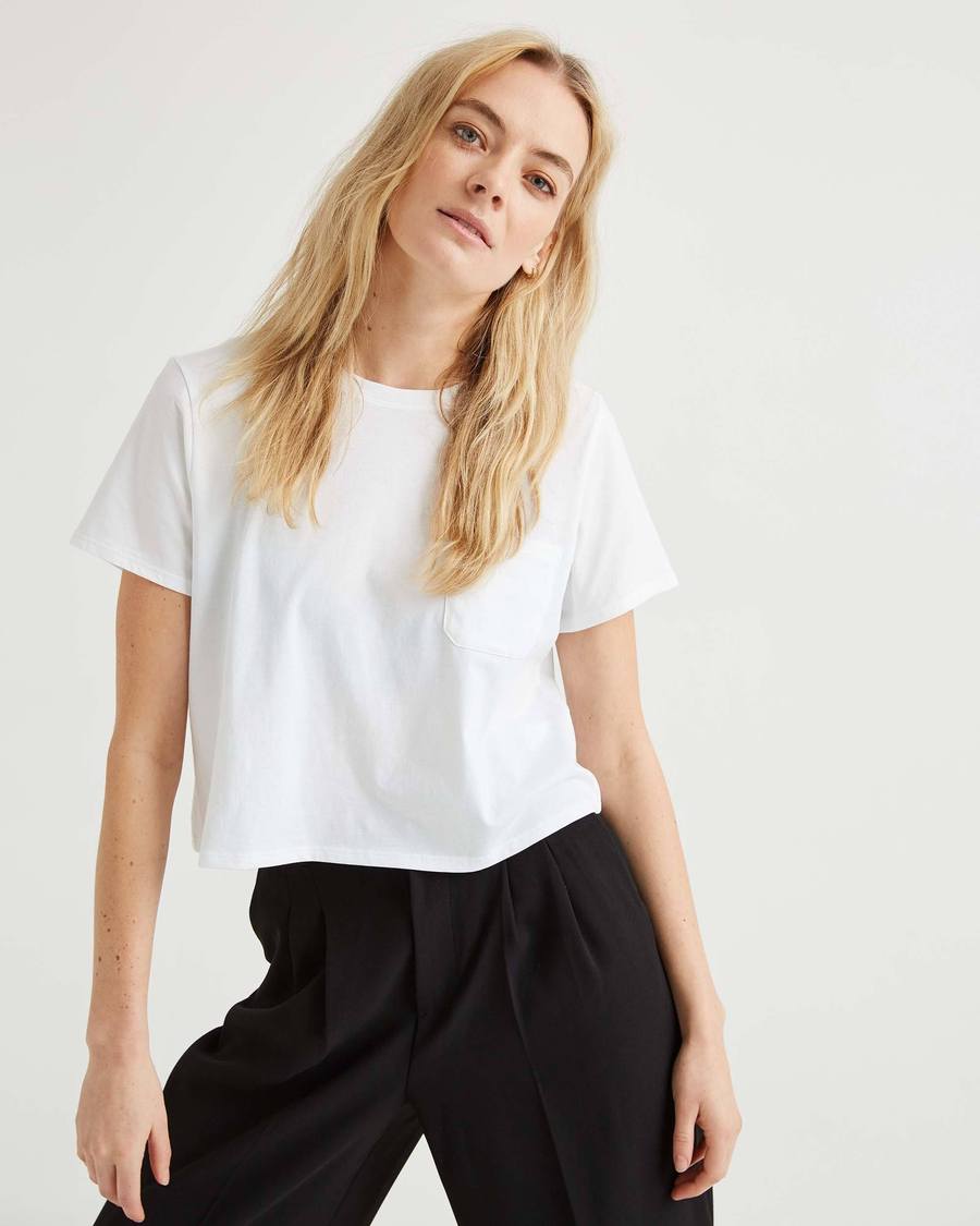 Women's Pima Cotton Boxy Crop Tee - White