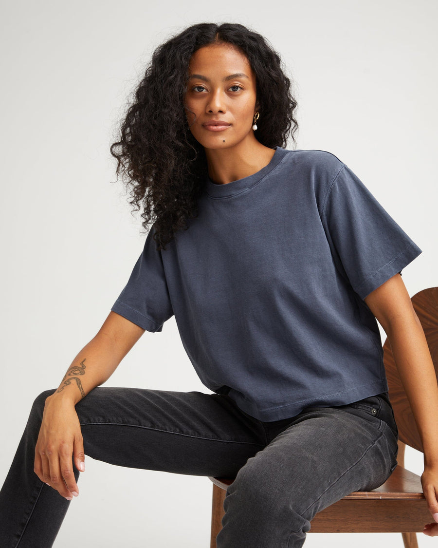 Women's Relaxed Crop Tee - Blue Steel