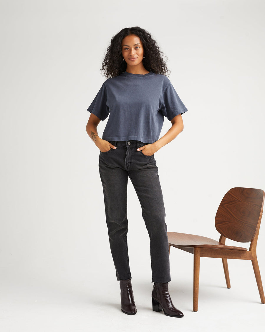 Women's Relaxed Crop Tee - Blue Steel