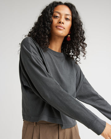 Women's Relaxed Crop Long Sleeve Tee - Stretch Limo